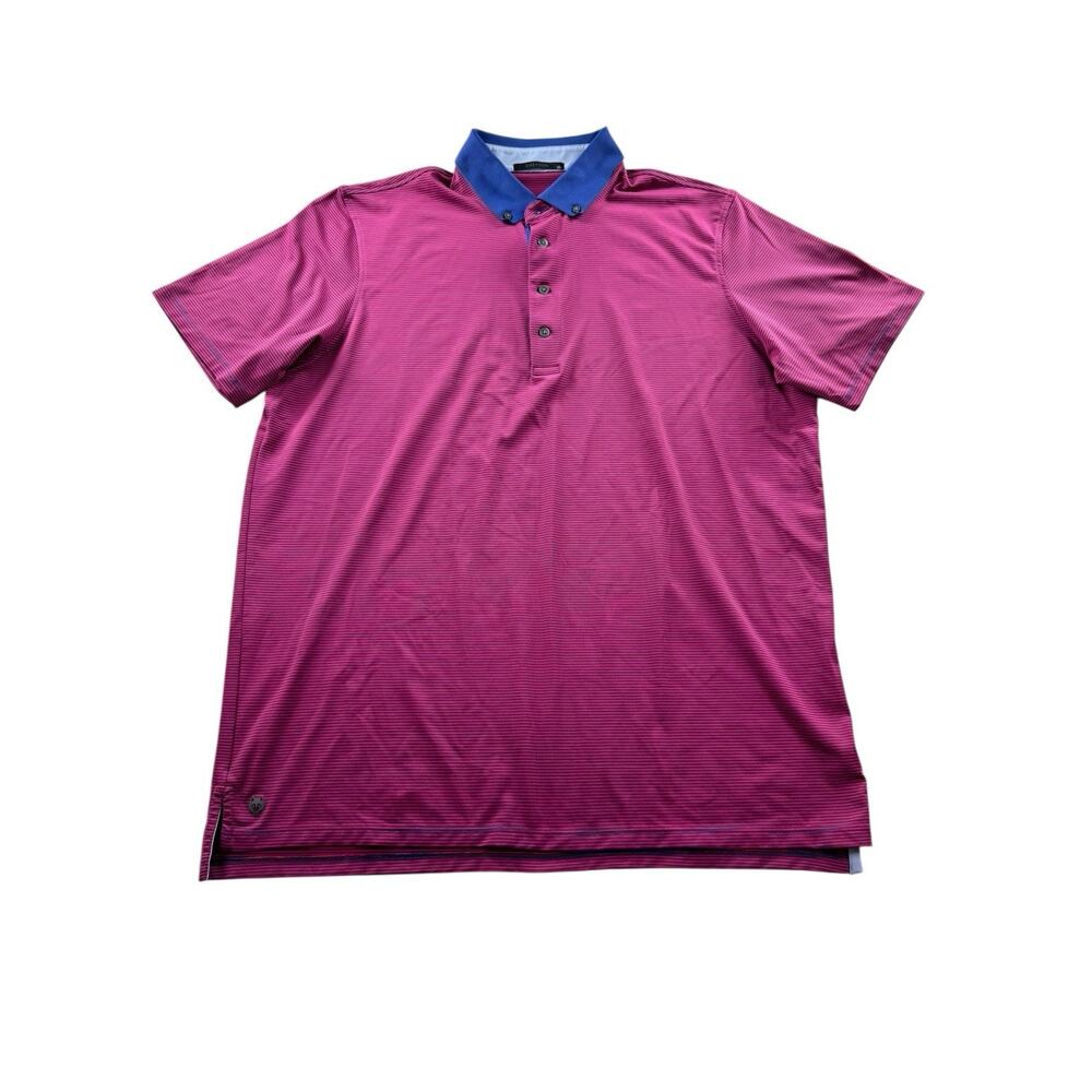 Greyson Performance Polo Mens Size XL Shirt Button Collar Pink Blue Striped